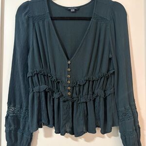 American Eagle Outfitters Teal Ruffle Blouse